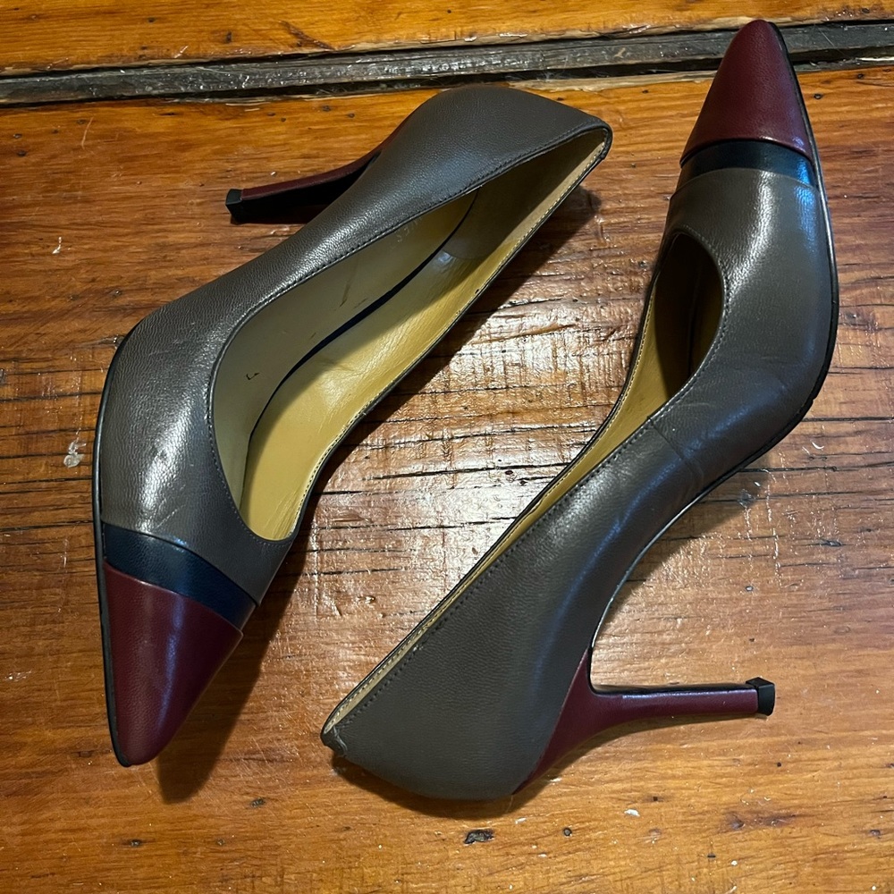Nine West heels, size 6.5, grey/blue/maroon